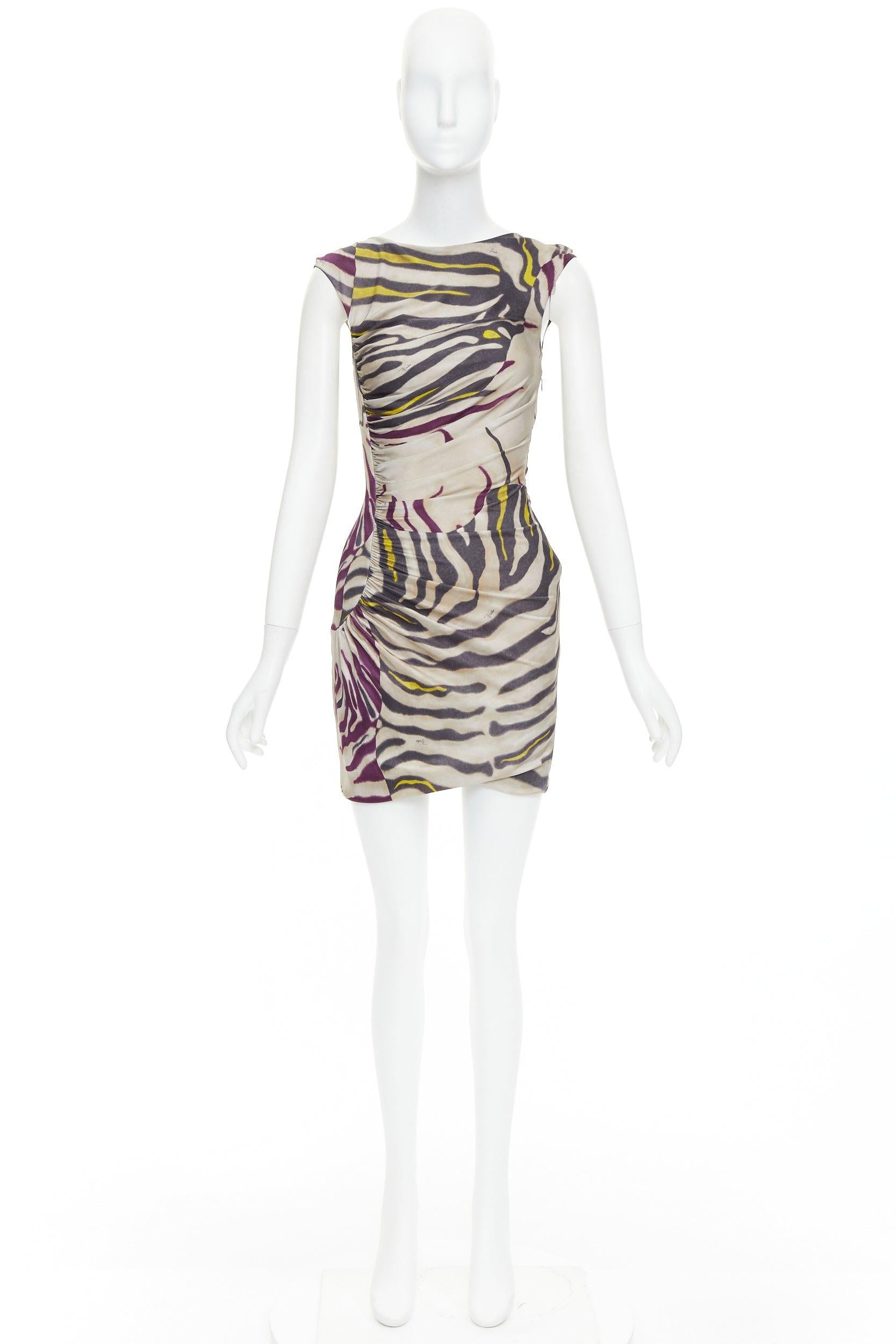 EMILIO PUCCI beige purple yellow animal striped slinky mini dress IT40 S For Sale 4