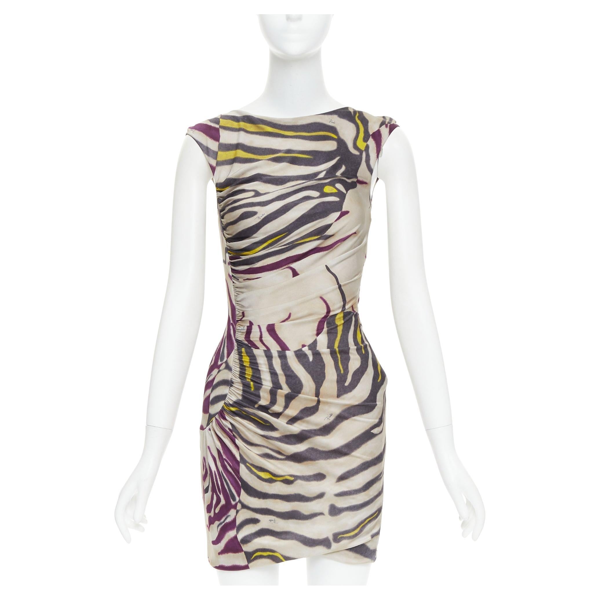 EMILIO PUCCI beige purple yellow animal striped slinky mini dress IT40 S For Sale