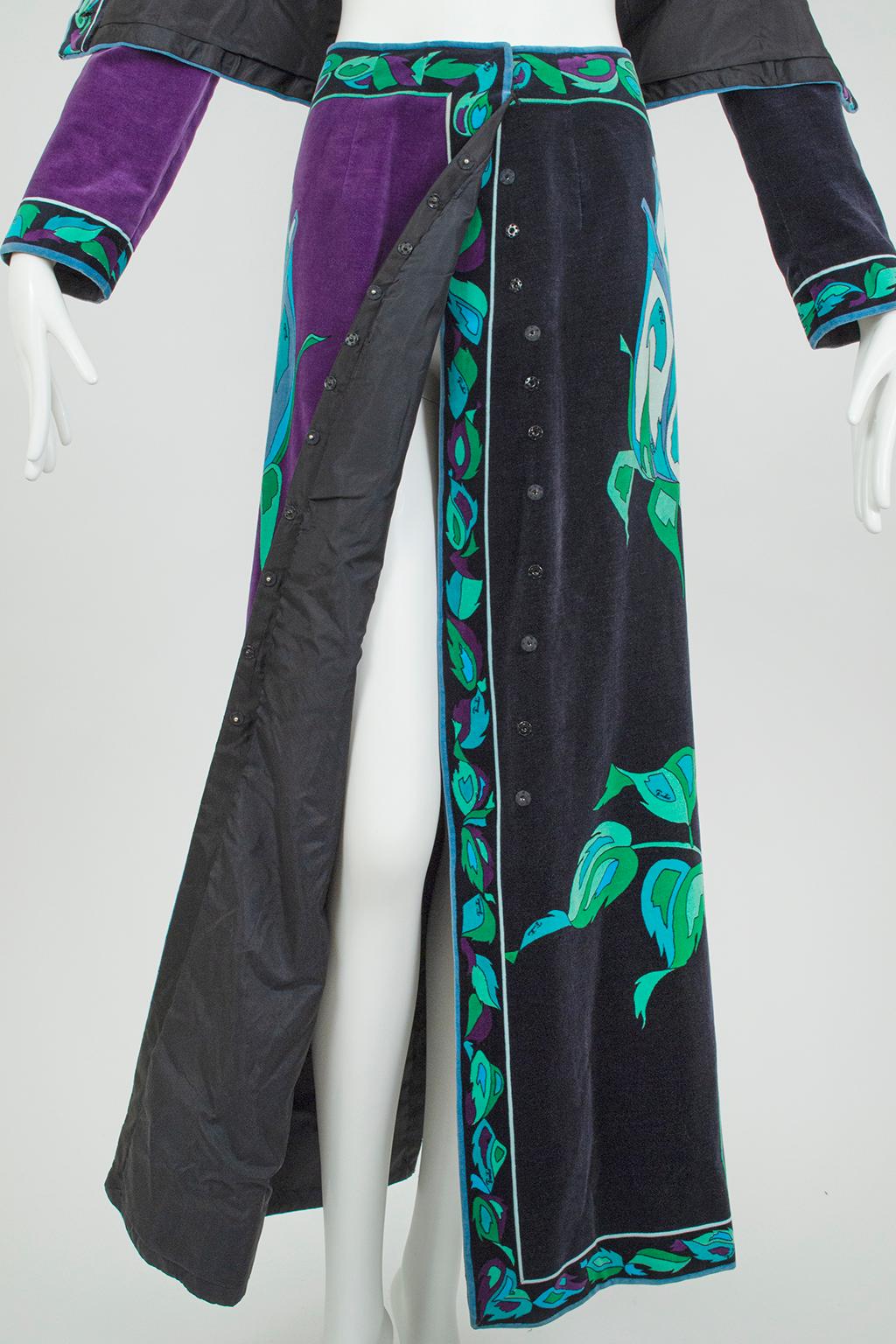 Veste et jupe longue en velours rose noir et violet Emilio Pucci, Saks - S, 1971 en vente 8