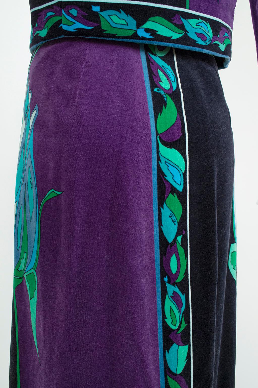 Veste et jupe longue en velours rose noir et violet Emilio Pucci, Saks - S, 1971 en vente 12