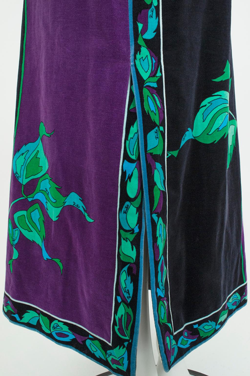 Veste et jupe longue en velours rose noir et violet Emilio Pucci, Saks - S, 1971 en vente 13