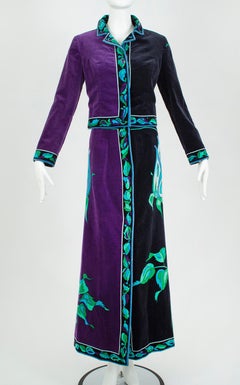 Emilio Pucci Black and Purple Rose Velvet Jacket and Maxi Skirt, Saks – S, 1971