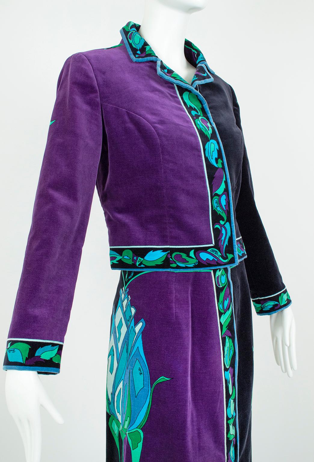 Emilio Pucci Black and Purple Rose Velvet Jacket and Maxi Skirt, Saks – S, 1971 For Sale 2