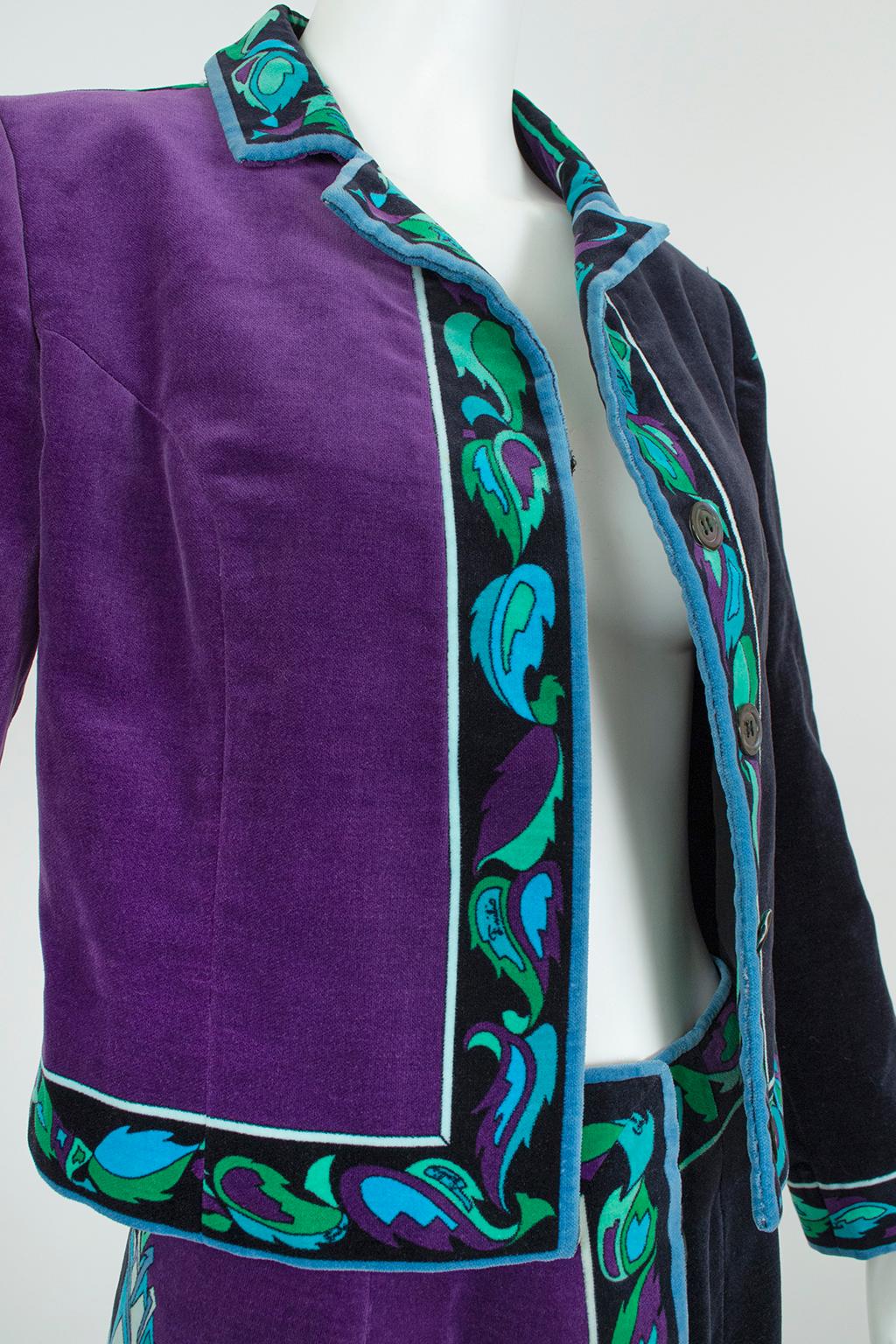 Emilio Pucci Black and Purple Rose Velvet Jacket and Maxi Skirt, Saks – S, 1971 For Sale 3