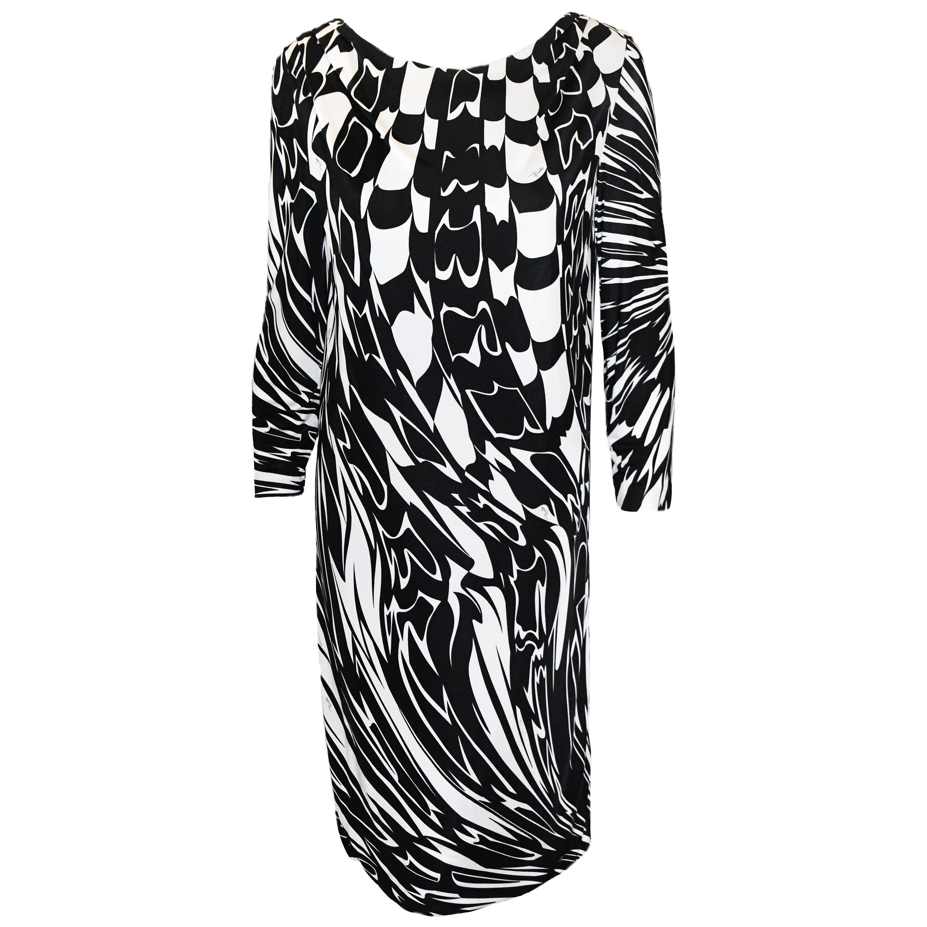 Emilio Pucci Black and White Abstract Print Shift Dress For Sale