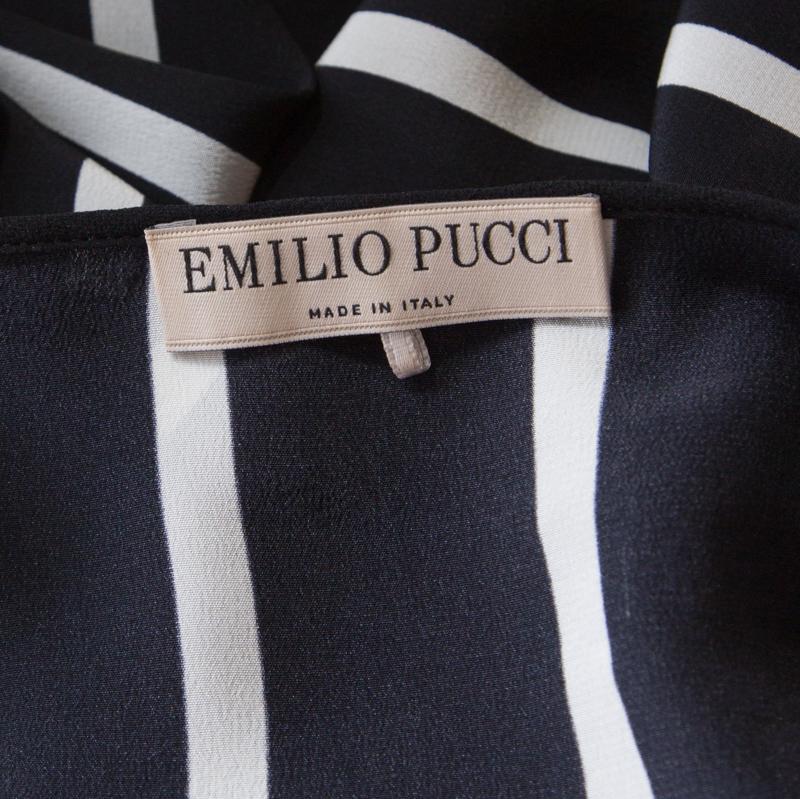 Emilio Pucci Black and White Striped Silk Oversized Sleeveless Top S 1