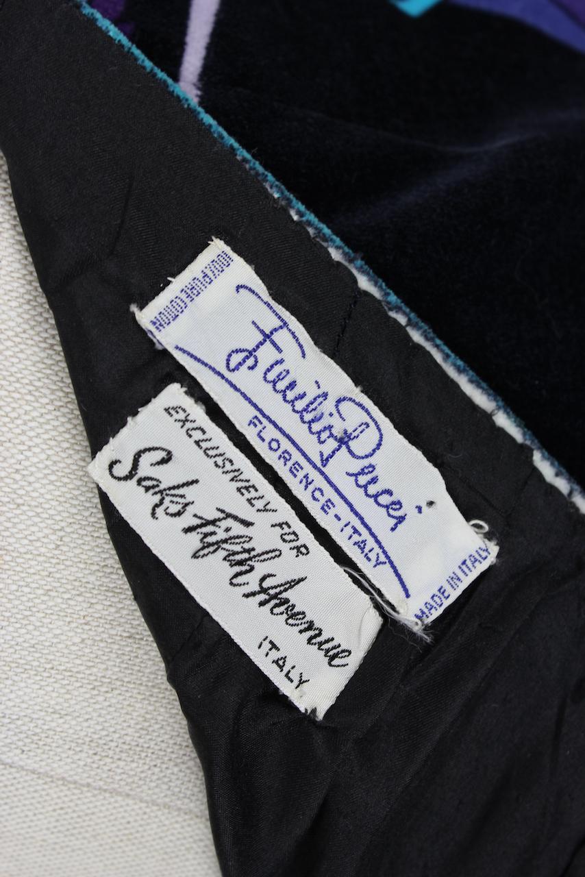 Emilio Pucci 1971 “Rosa“ Print Black Brown Blue Silk Blouse & Velvet Pants Set For Sale 8