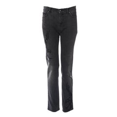 Used Emilio Pucci Black Distressed Eagle Embroidered Denim Jeans Pants 42