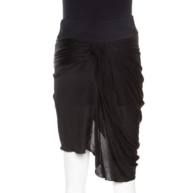 Emilio Pucci Black Draped Jersey Asymmetric Mini Skirt S In Good Condition For Sale In Dubai, Al Qouz 2