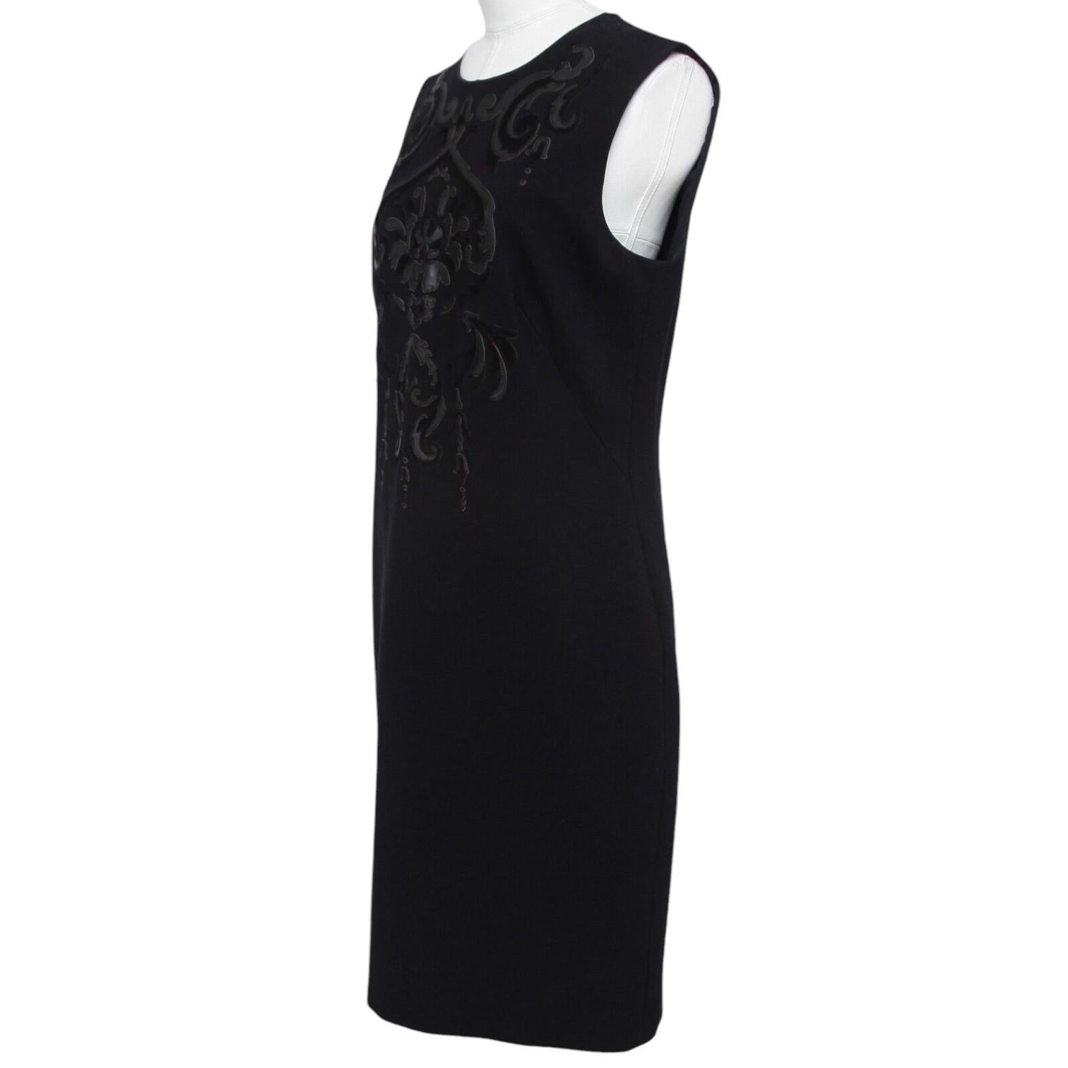 EMILIO PUCCI Black Dress Sleeveless Sheath Leather Crewneck Knee Length 14 48 In Excellent Condition For Sale In Hollywood, FL
