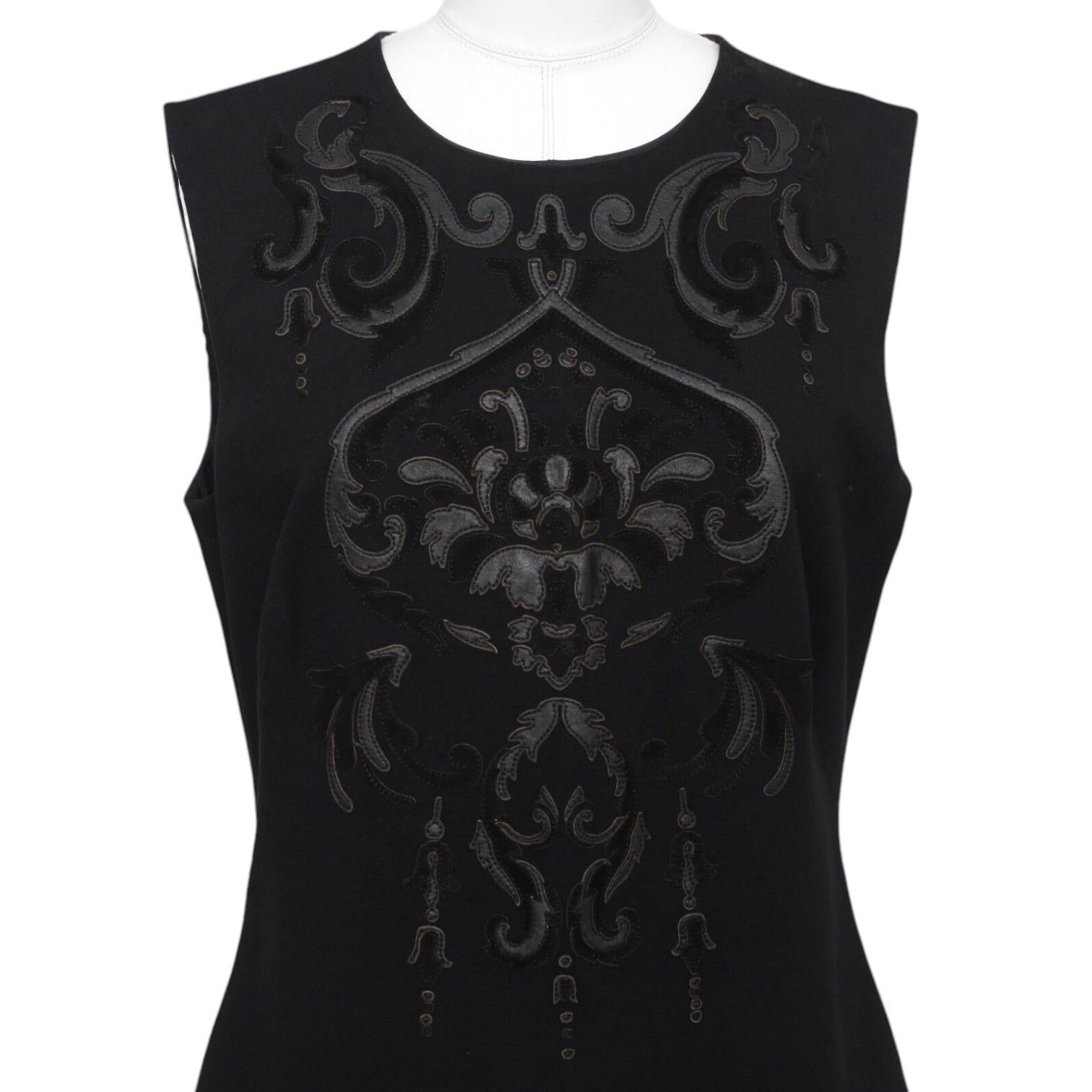 Women's EMILIO PUCCI Black Dress Sleeveless Sheath Leather Crewneck Knee Length 14 48 For Sale