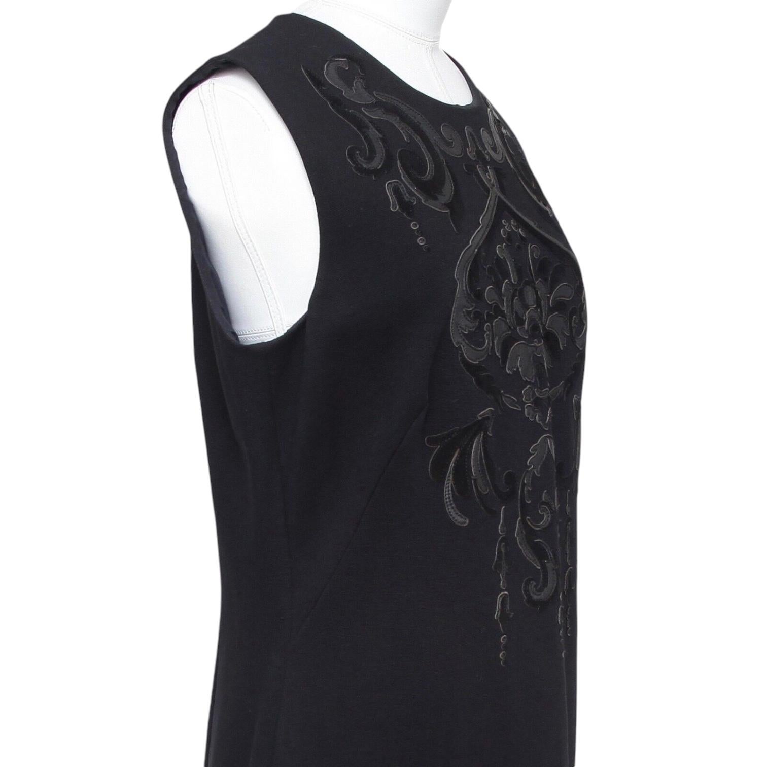 EMILIO PUCCI Black Dress Sleeveless Sheath Leather Crewneck Knee Length 14 48 For Sale 1