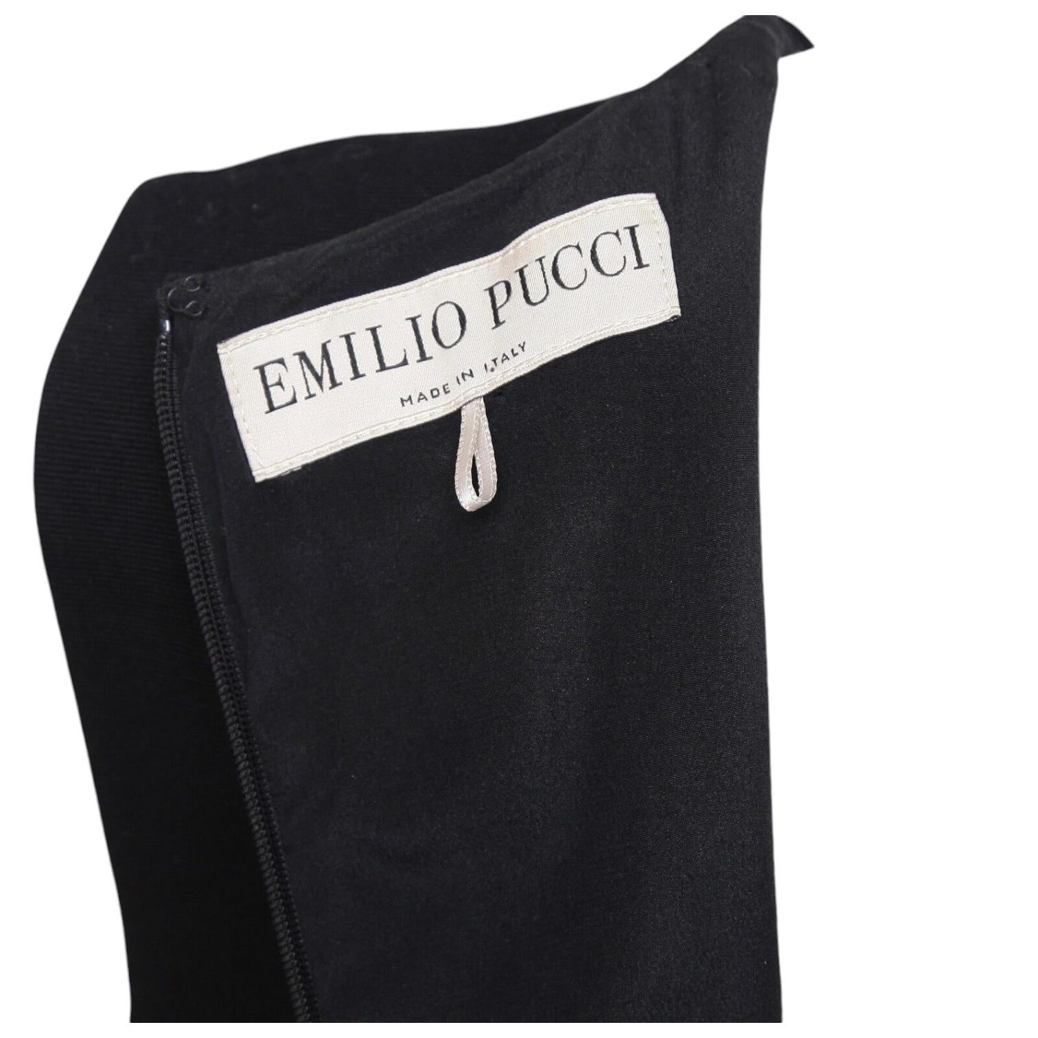 EMILIO PUCCI Black Dress Sleeveless Sheath Leather Crewneck Knee Length 14 48 For Sale 3