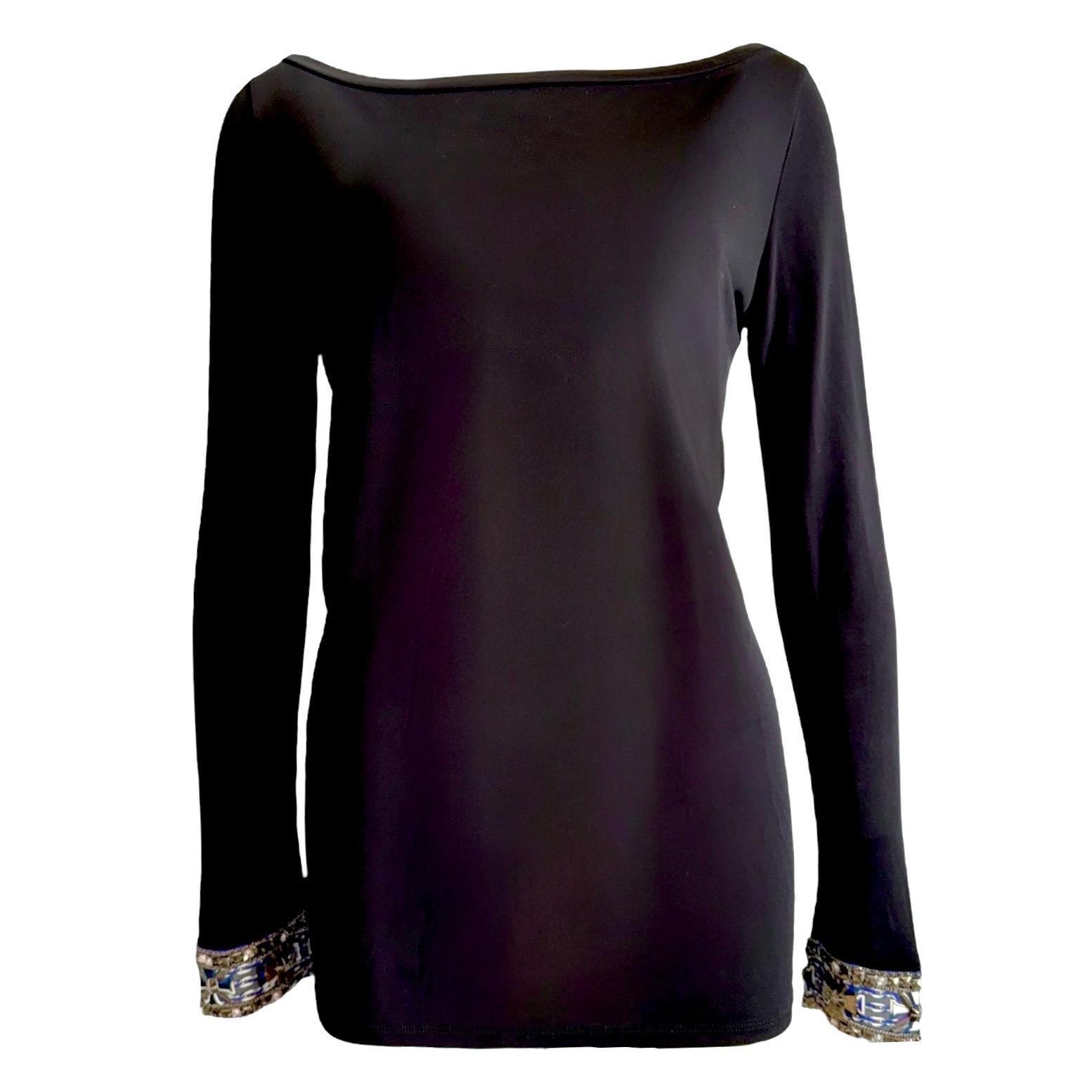 EMILIO PUCCI Black Embroidered Longsleeve Top Shirt 42 For Sale
