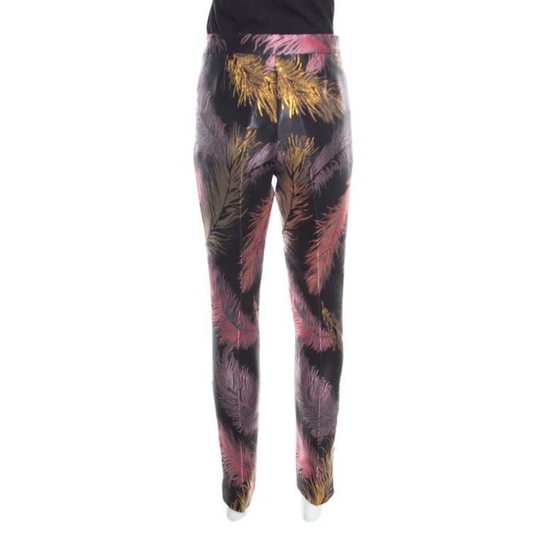 Emilio Pucci Black Feather Patterned Jacquard Pants M For Sale at 1stDibs