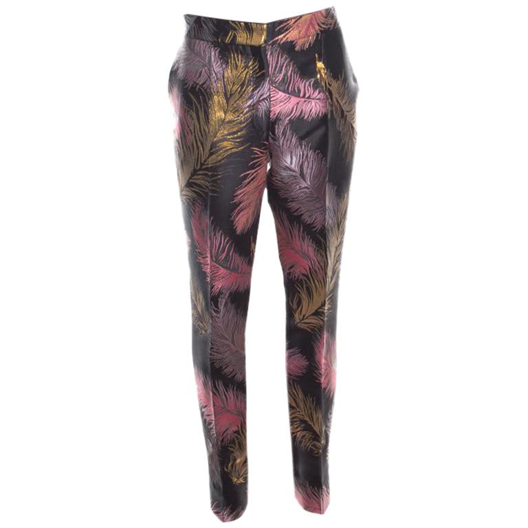 Emilio Pucci Black Feather Patterned Jacquard Pants M For Sale at 1stDibs