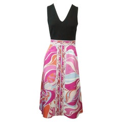 Emilio Pucci Black Knit and Multi Silk Print Sleeveless Dress - 4