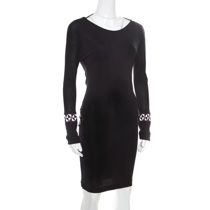 Emilio Pucci Black Knit Crystal Embellished Backless Sheath Dress S In Good Condition In Dubai, Al Qouz 2