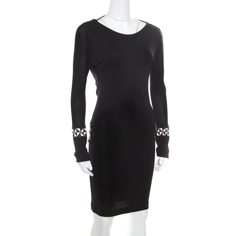 Emilio Pucci Black Knit Crystal Embellished Backless Sheath Dress S For  Sale at 1stDibs