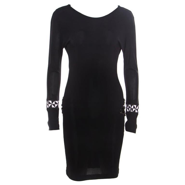 Emilio Pucci Black Knit Crystal Embellished Backless Sheath Dress S For Sale