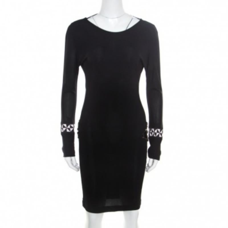 Robe fourreau Emilio Pucci dos nu en maille noire ornée de cristaux S en vente