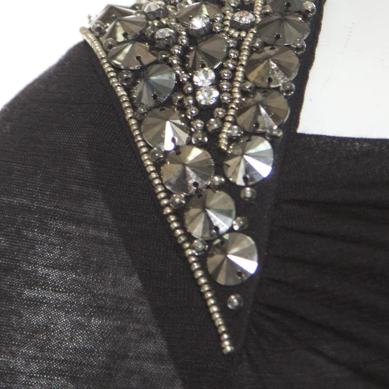 Emilio Pucci Black Knit Embellished Shoulder Detail Ruched Long Sleeve Dress S 1