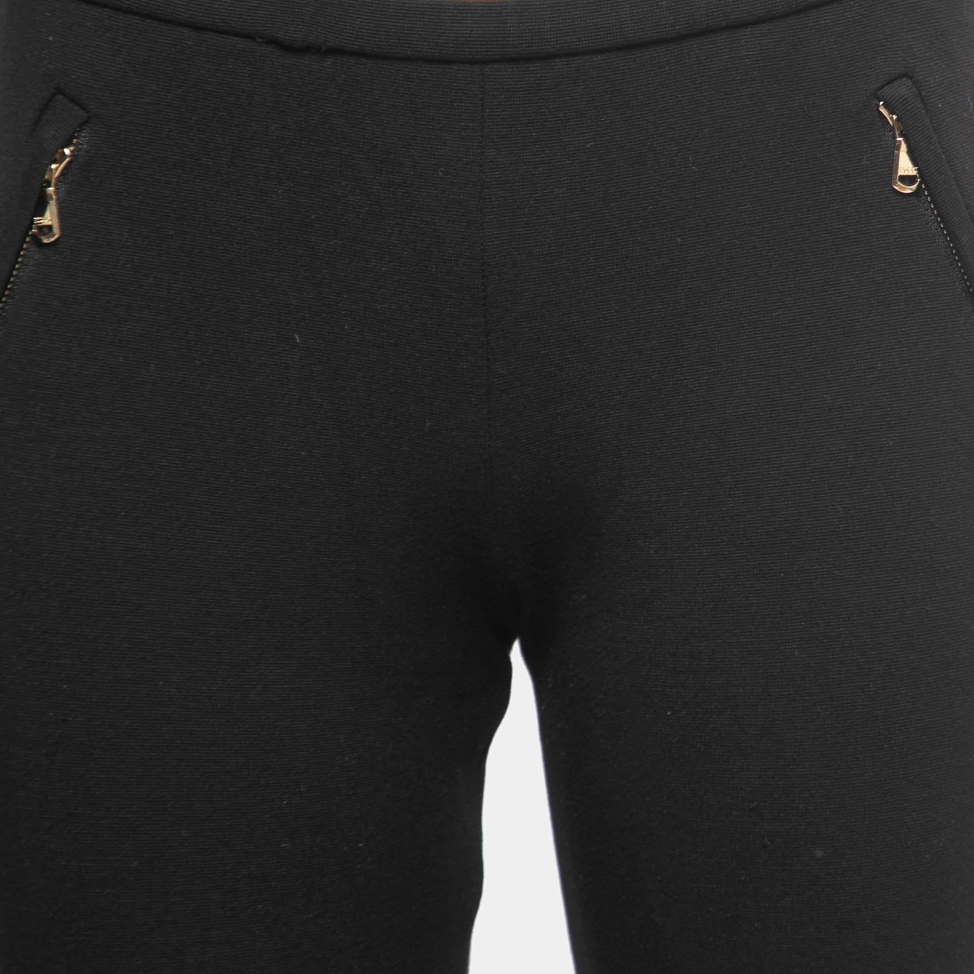 Emilio Pucci Black Knit Front Zip Detail Leggings M In Good Condition For Sale In Dubai, Al Qouz 2