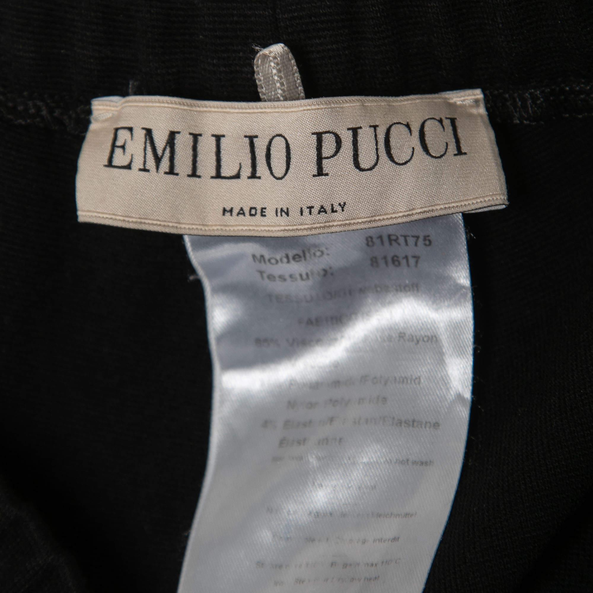 Women's Emilio Pucci Black Knit Front Zip Detail Leggings M For Sale