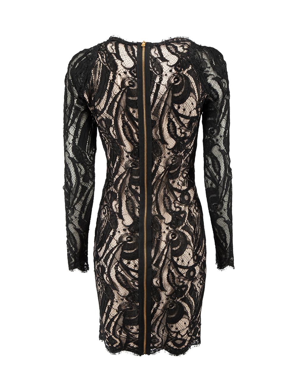 Emilio Pucci Black Lace Long Sleeve Mini Dress Size S In Good Condition In London, GB