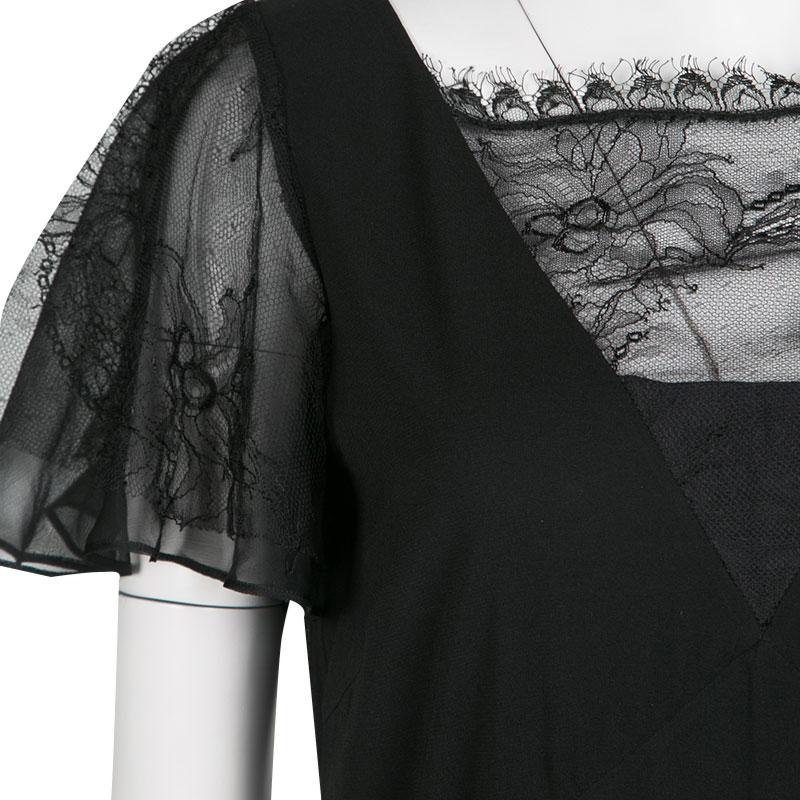 Women's Emilio Pucci Black Lace Trim Flutter Sleeve Dress M