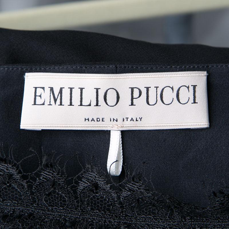 Women's Emilio Pucci Black Lace Trim Flutter Sleeve Dress M