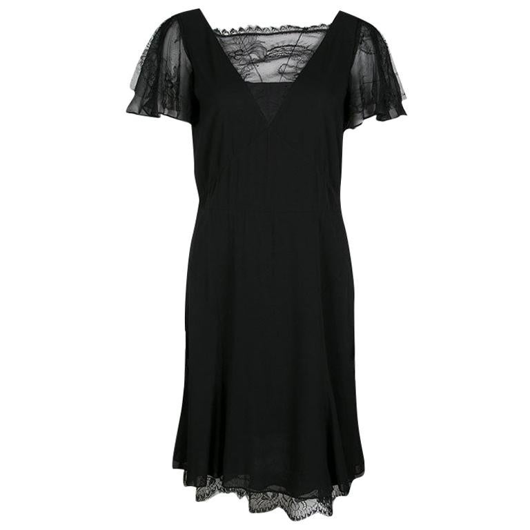 Emilio Pucci Black Lace Trim Flutter Sleeve Dress M