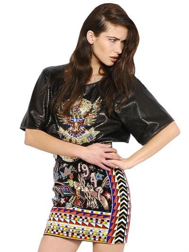 Emilio Pucci Black Leather Embellished Crop Top as seen on JLO Italian 44 For Sale 1