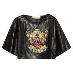 Emilio Pucci Black Leather Embellished Crop Top as seen on JLO Italian 44
