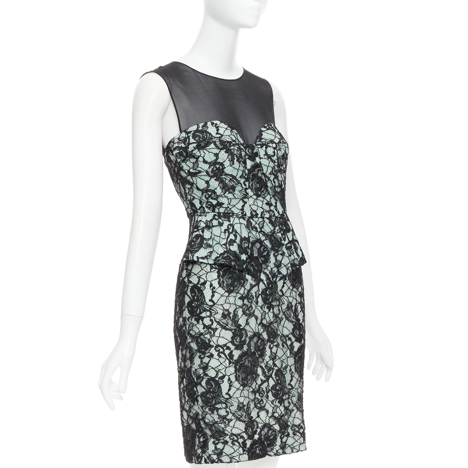 Black EMILIO PUCCI black light teal floral lace overlay cocktail dress IT42 M For Sale