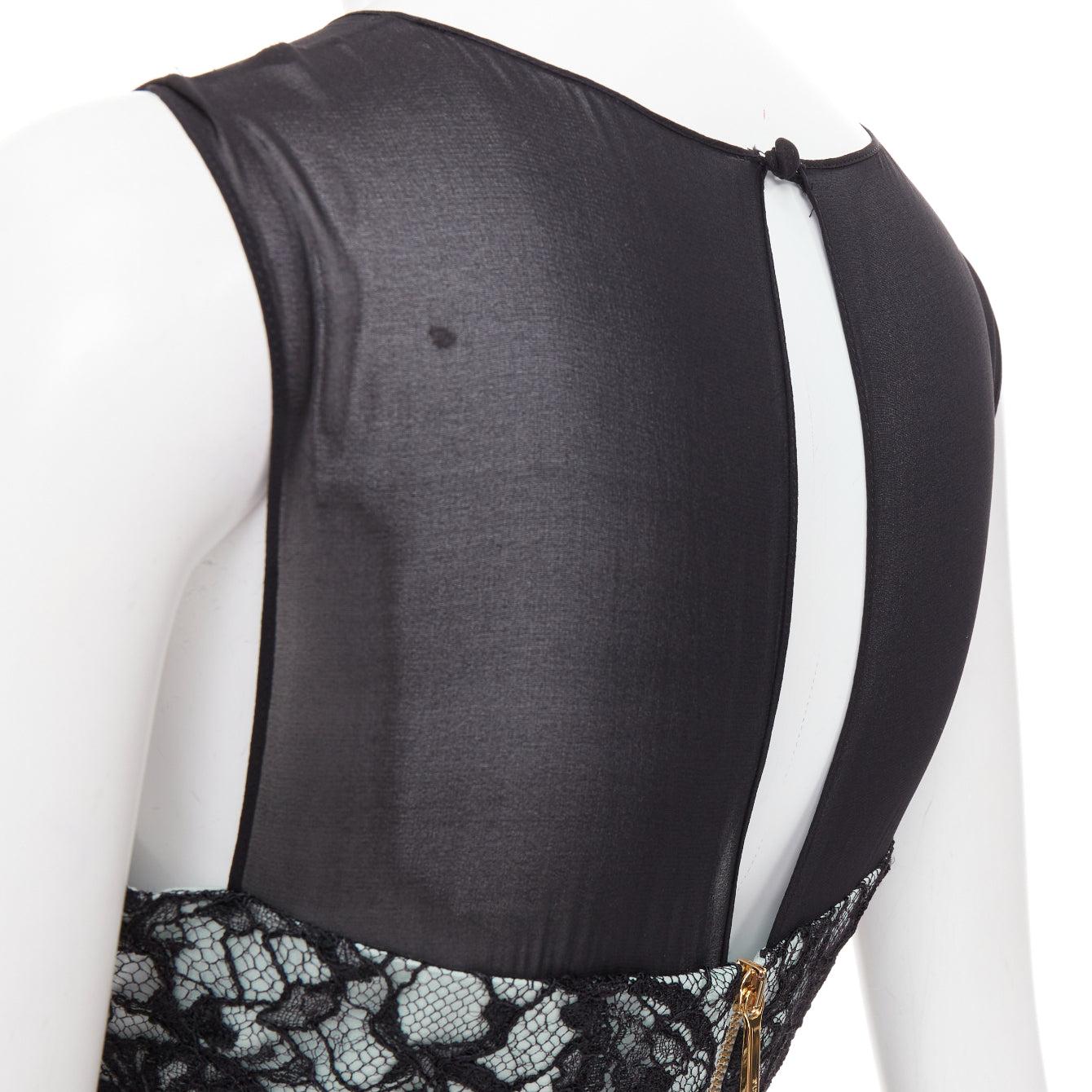 EMILIO PUCCI black light teal floral lace overlay cocktail dress IT42 M For Sale 2