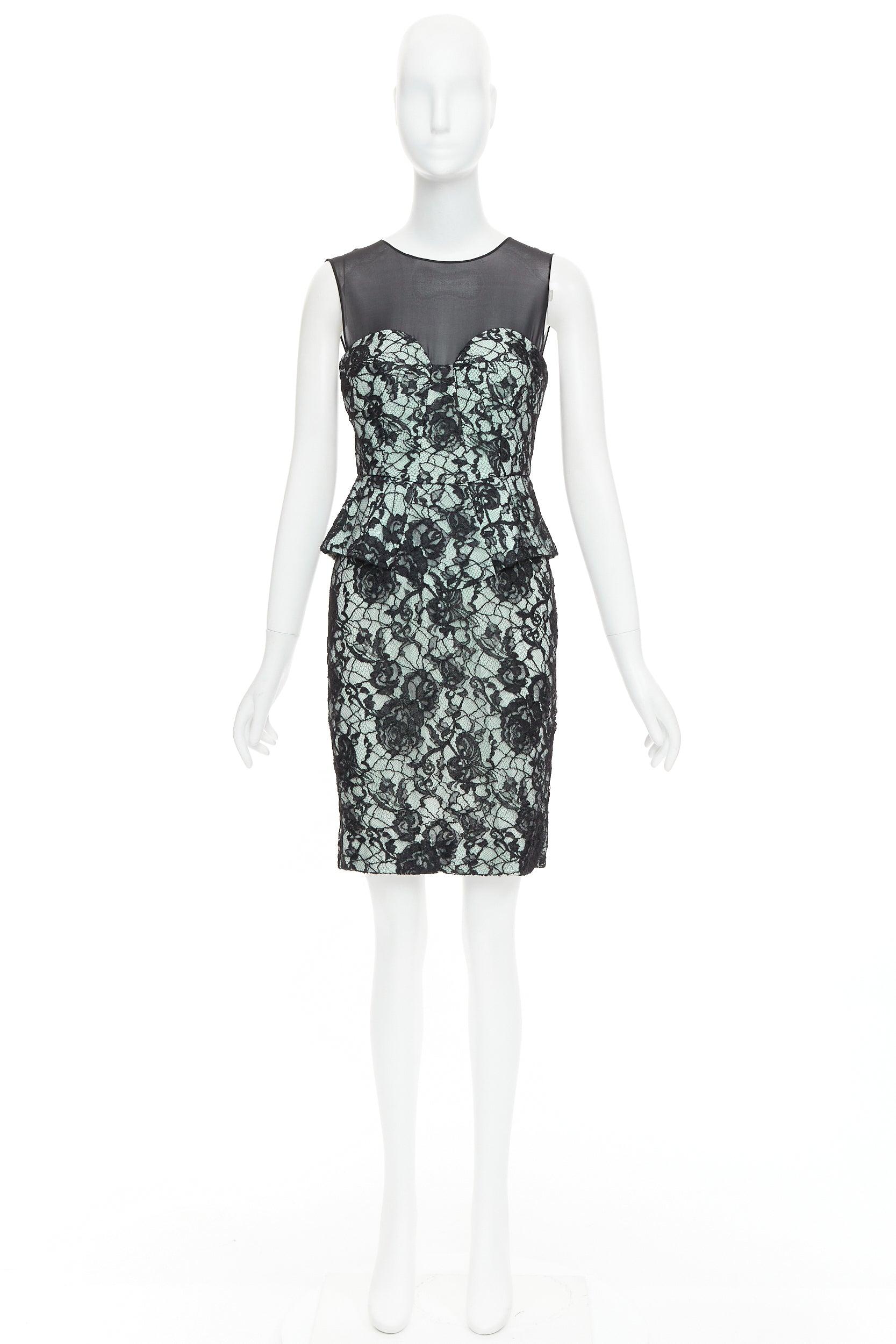 EMILIO PUCCI black light teal floral lace overlay cocktail dress IT42 M For Sale 4