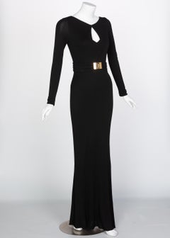 Emilio Pucci Black Liquid Jersey Cut Out Gold Maxi Dress Gown