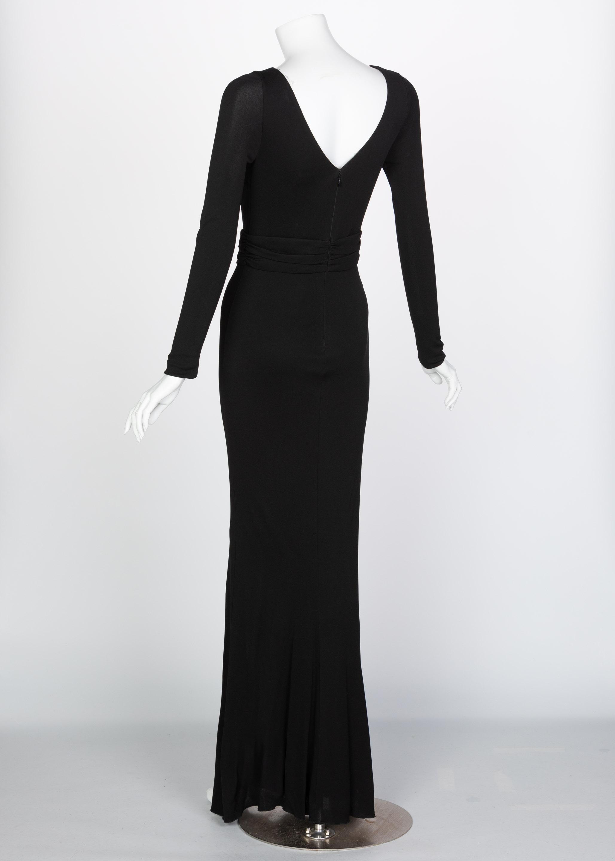 Emilio Pucci Black Liquid Jersey Cut Out Gold Maxi Dress Gown In Excellent Condition In Boca Raton, FL