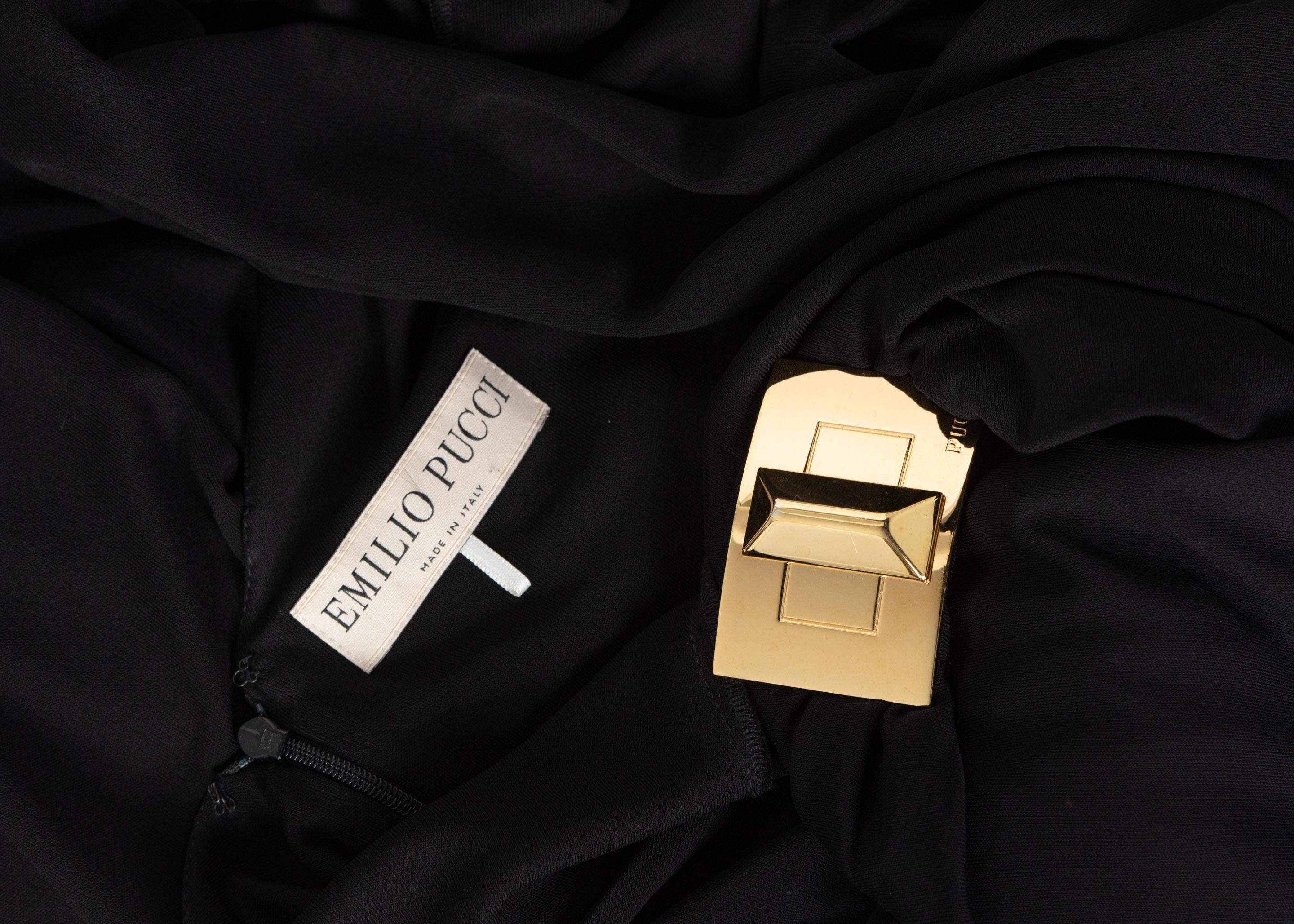 Emilio Pucci Black Liquid Jersey Cut Out Gold Maxi Dress Gown 2