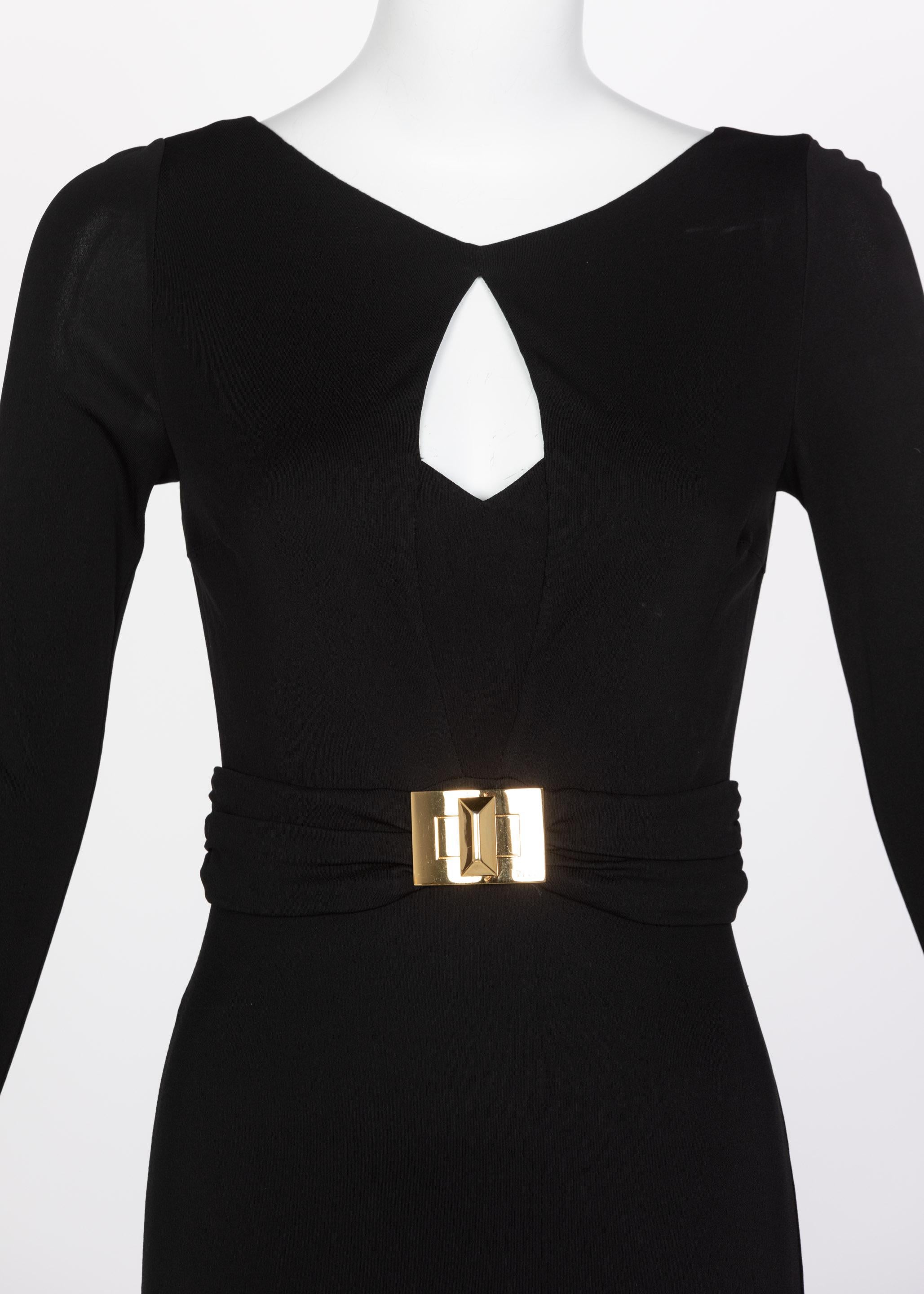 Emilio Pucci Black Liquid Jersey Cut Out Gold Maxi Dress Gown 3
