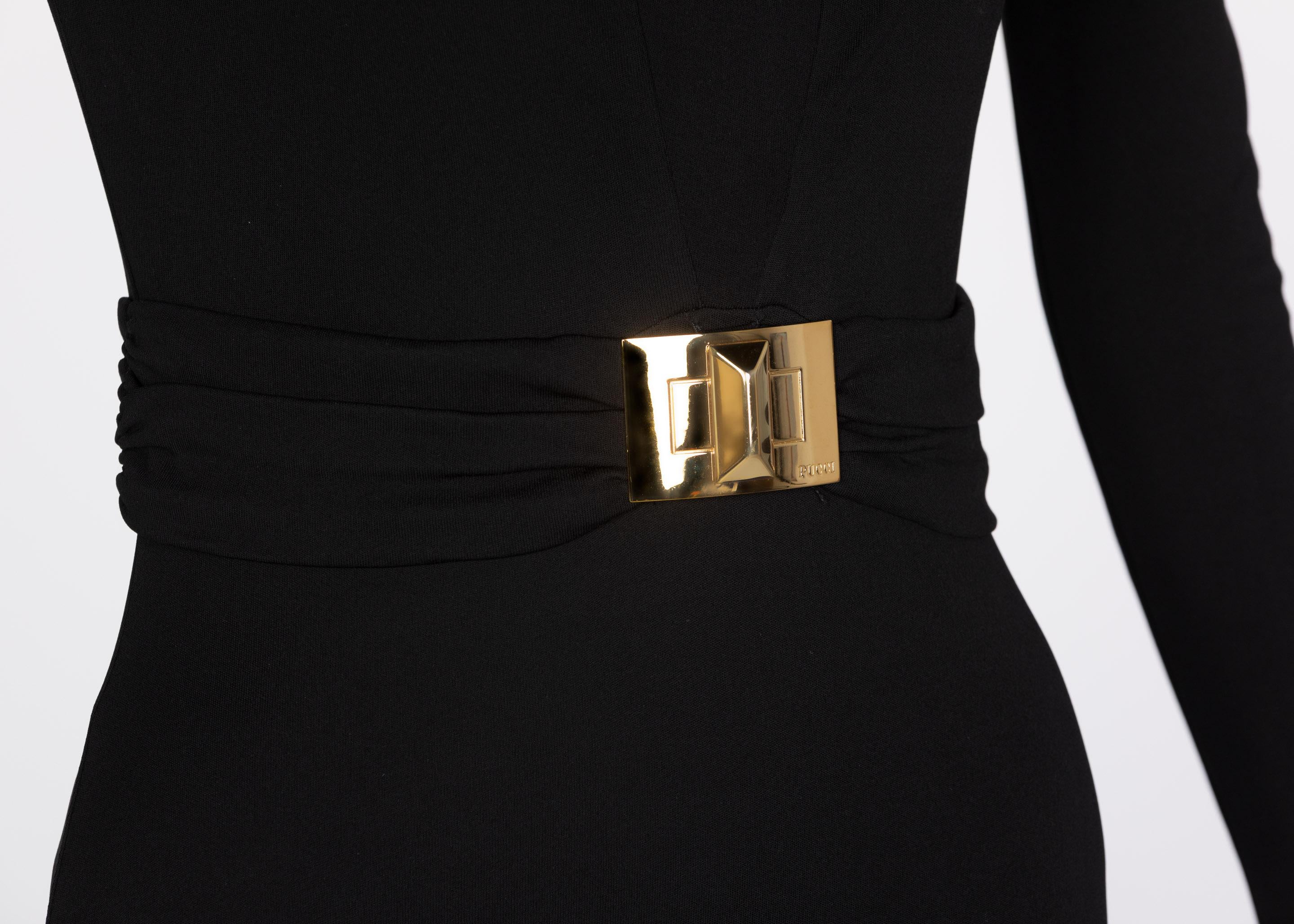 Emilio Pucci Black Liquid Jersey Cut Out Gold Maxi Dress Gown 5