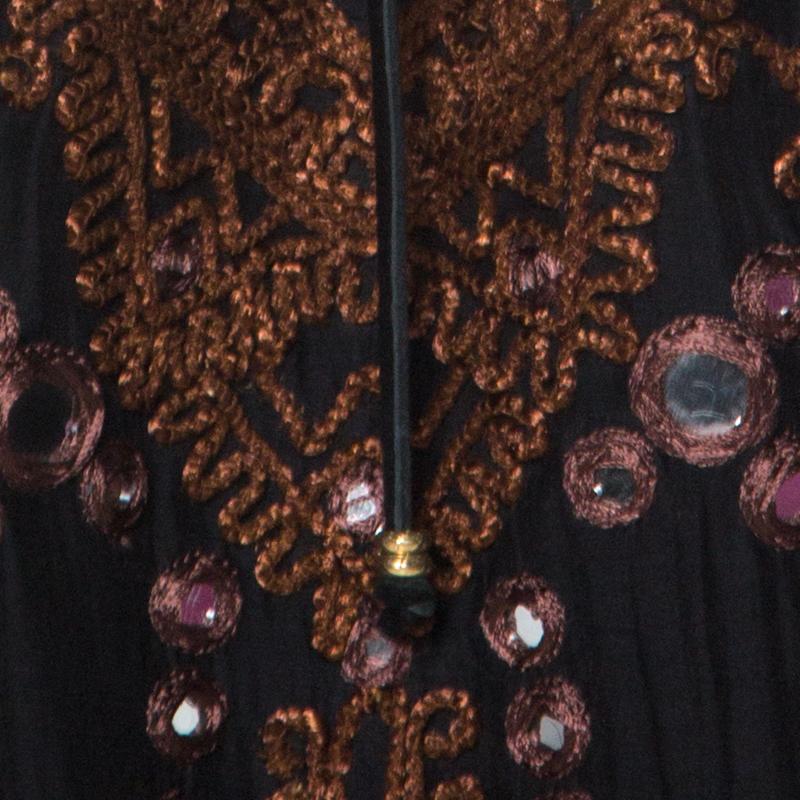 Emilio Pucci Black Mirror Embellished Silk Blend Kaftan Dress S In Good Condition In Dubai, Al Qouz 2