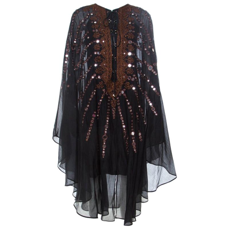 Emilio Pucci Black Mirror Embellished Silk Blend Kaftan Dress S
