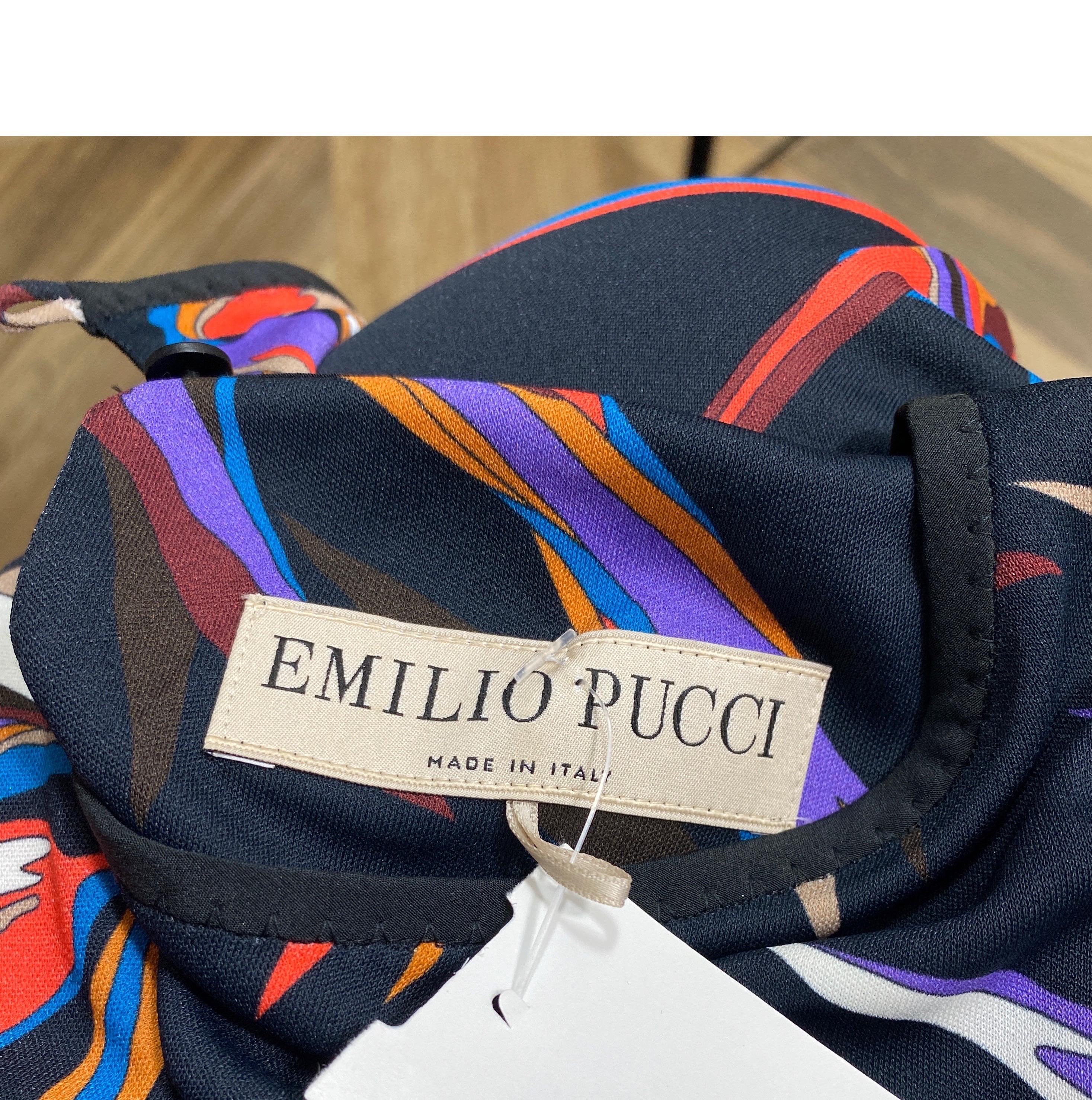 Emilio Pucci Schwarz/Multi Abstraktes ärmelloses Etuikleid aus Seidenmischung-US Größe 10 im Angebot 9