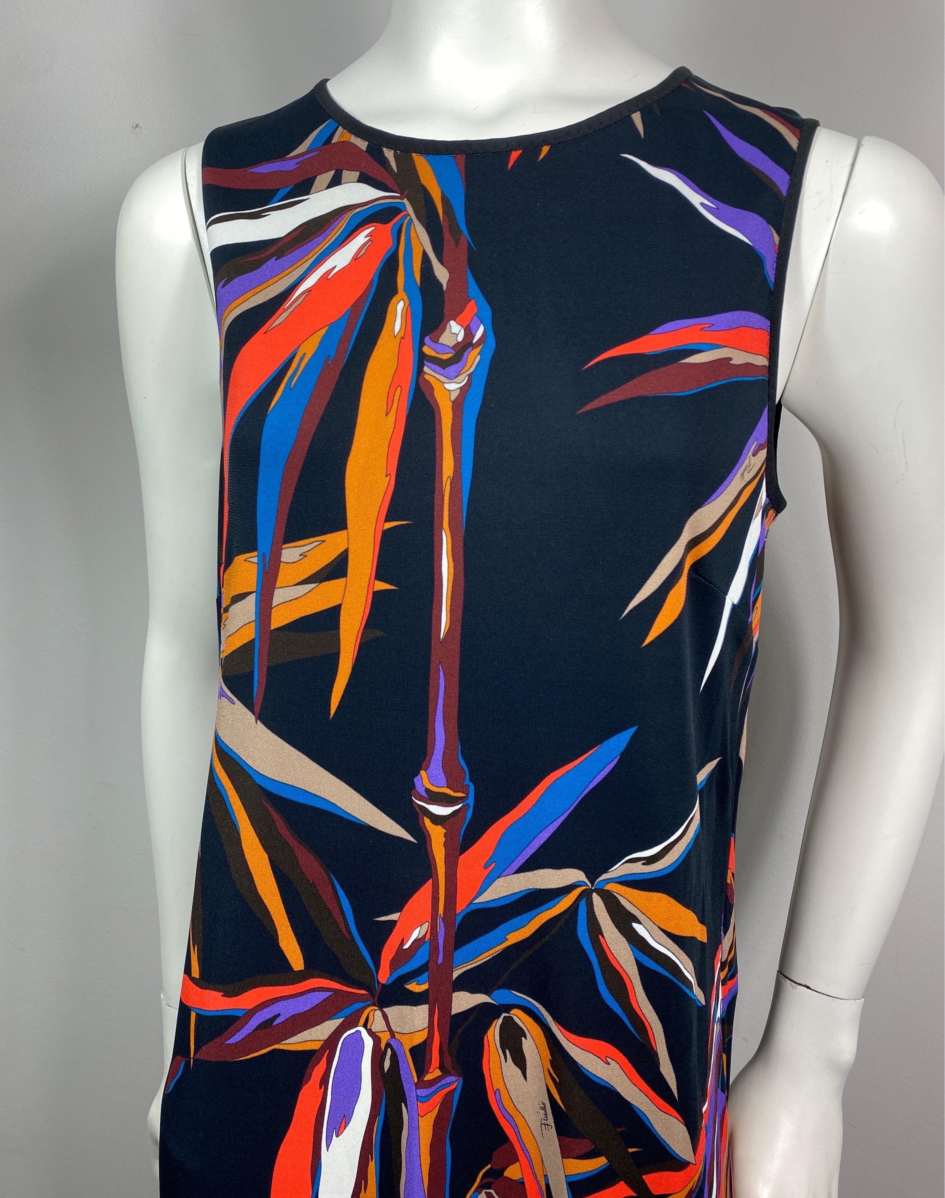 Emilio Pucci Black/Multi Abstract Silk Blend Sleeveless Shift Dress-US Size 10 In Excellent Condition For Sale In West Palm Beach, FL