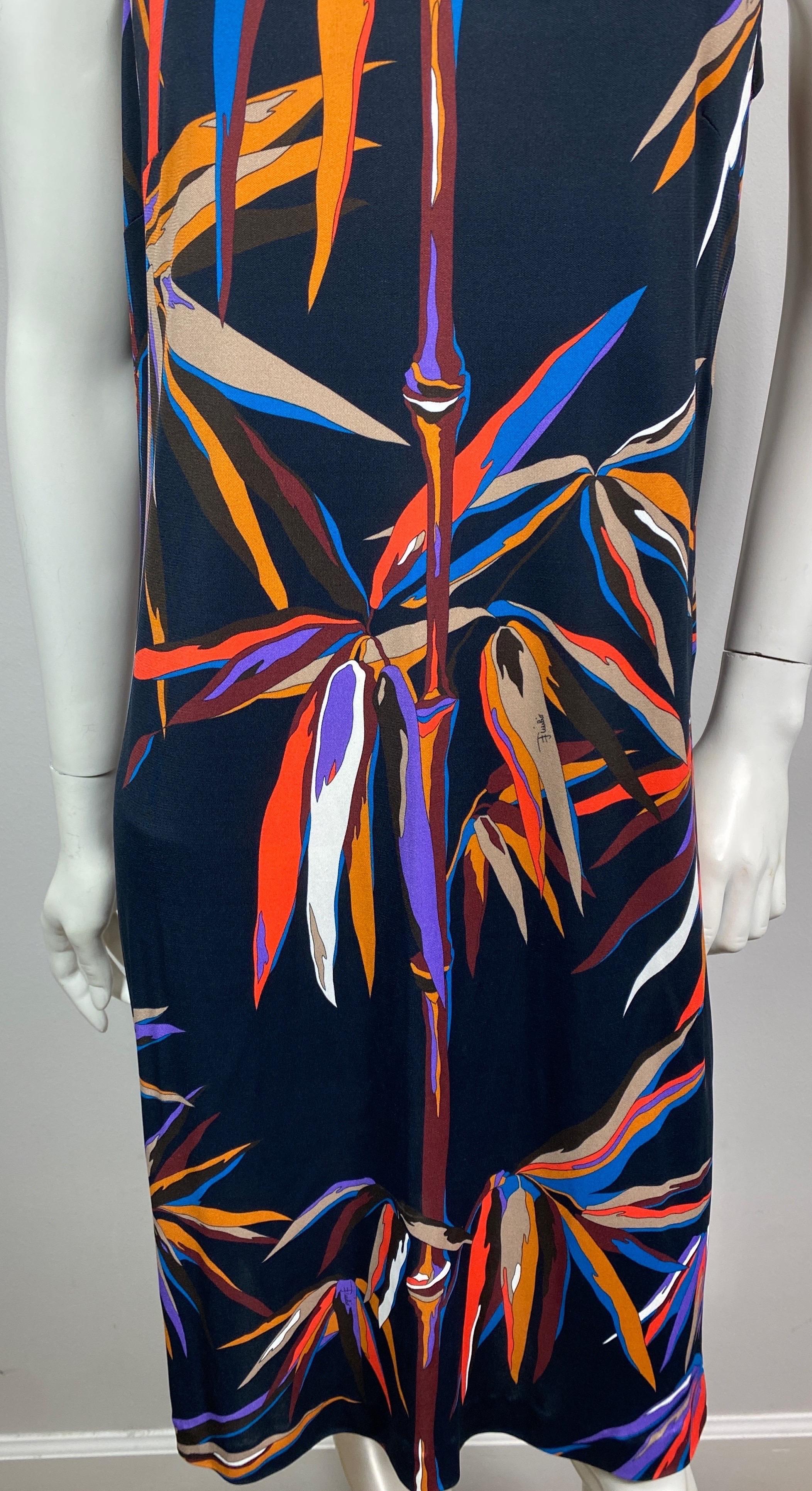 Women's Emilio Pucci Black/Multi Abstract Silk Blend Sleeveless Shift Dress-US Size 10 For Sale