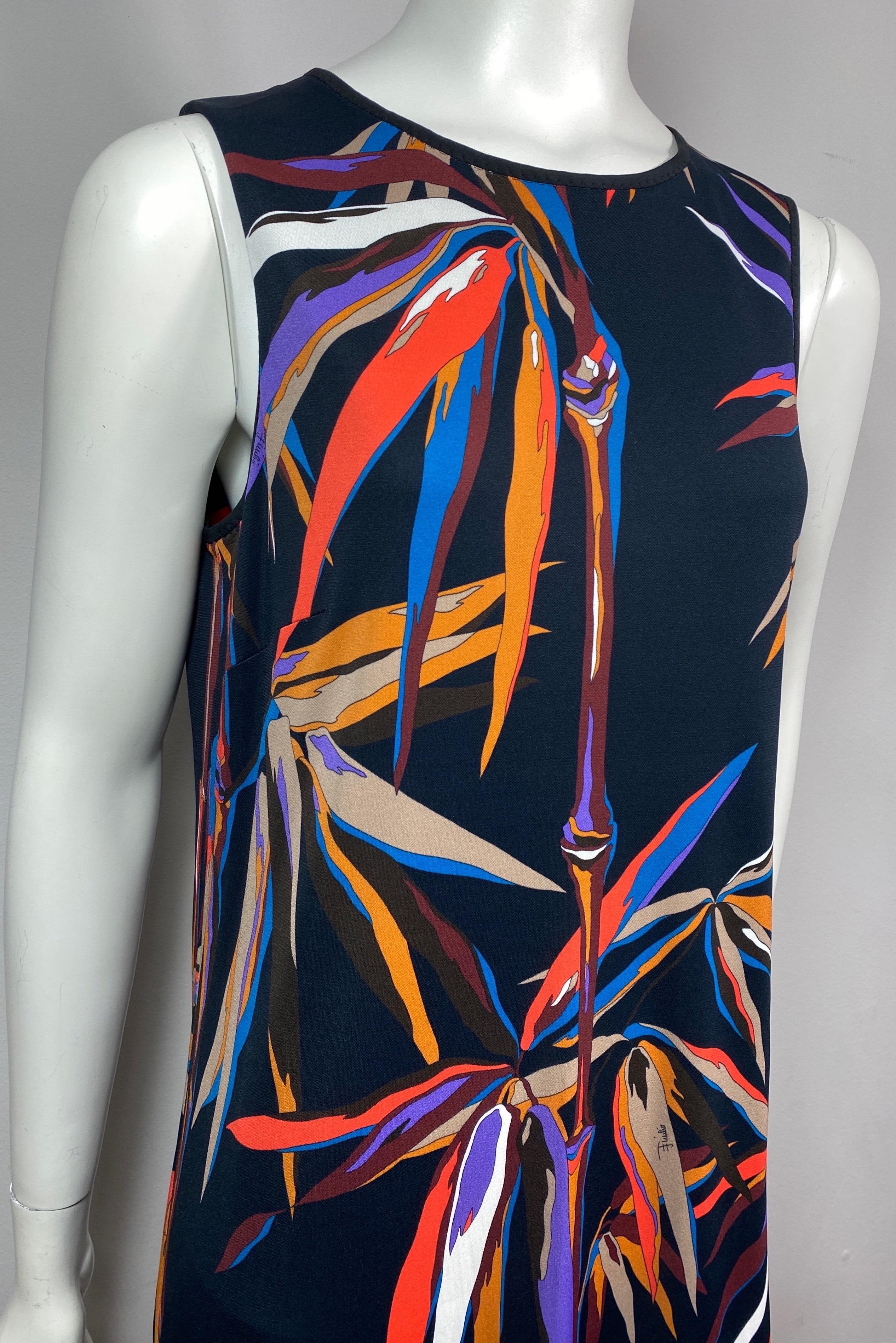Emilio Pucci Black/Multi Abstract Silk Blend Sleeveless Shift Dress-US Size 10 For Sale 1