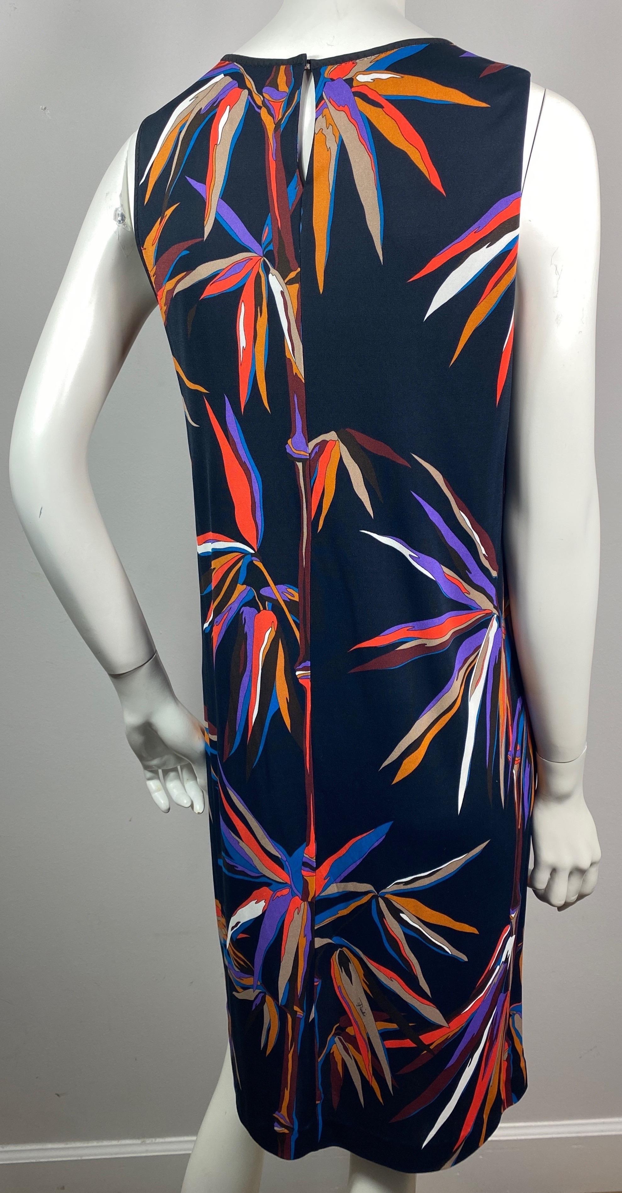 Emilio Pucci Black/Multi Abstract Silk Blend Sleeveless Shift Dress-US Size 10 For Sale 3