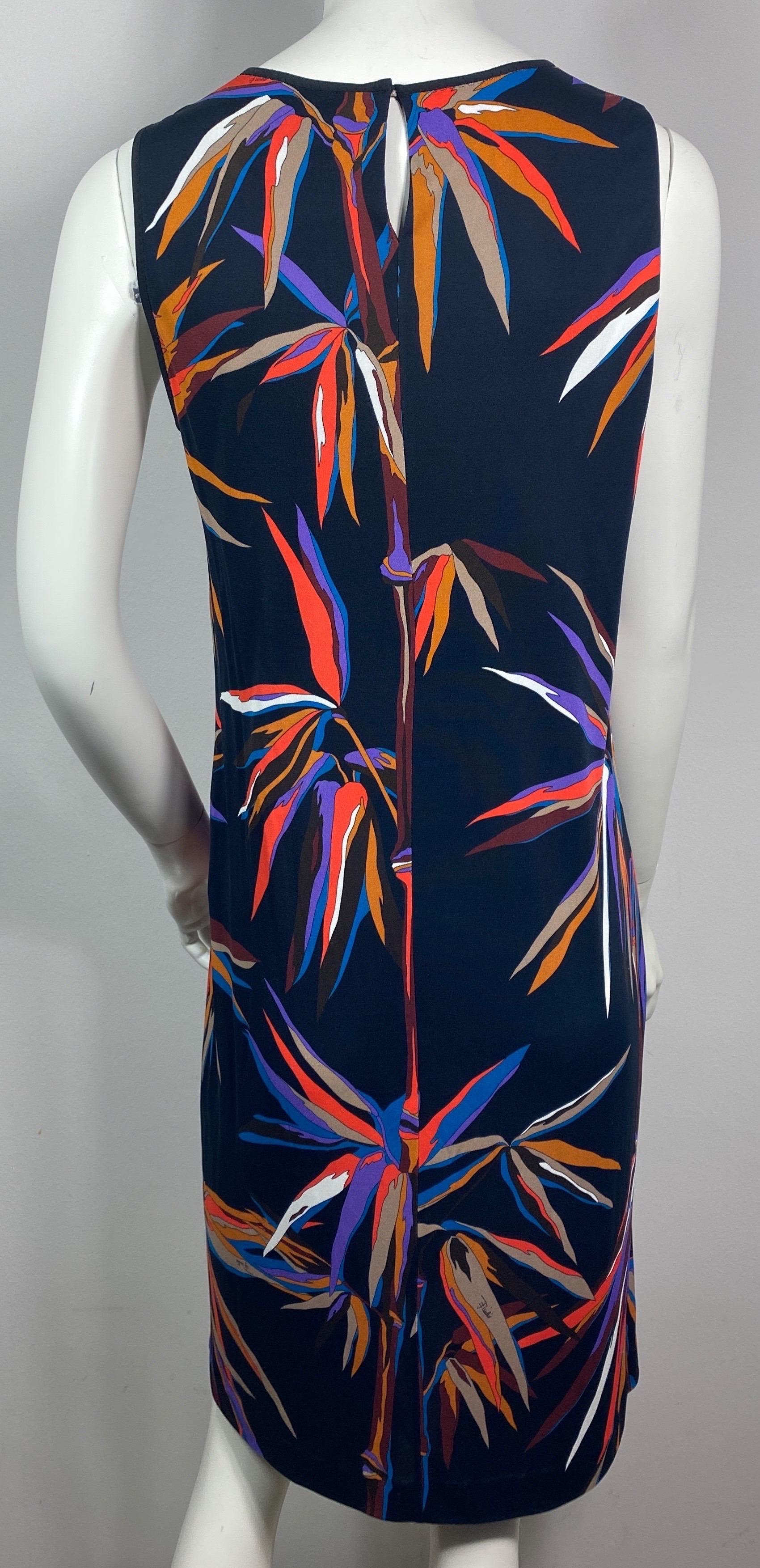 Emilio Pucci Black/Multi Abstract Silk Blend Sleeveless Shift Dress-US Size 10 For Sale 5